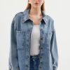 0694 Çift Cepli Oversize Denim Ceket - Buz Mavi