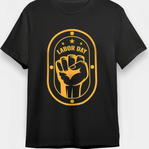 1 Mayıs Emekçilerimiz İçin Özel Tasarım LABOR DAY Baskılı T-shirt - Siyah