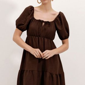 2351 Kloş Poplin Elbise - A.Kahve