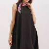 2444 Detaylı Mini Keten Elbise - Siyah