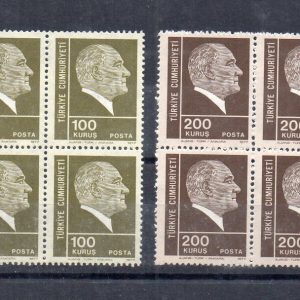 1977 Atatürk Portreli Sürekli Seri Pulları MNH Dörtlü Blok