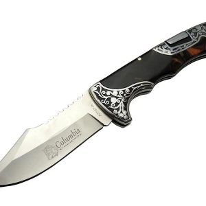 A3157b Kahverengi Av / Kamp Çakı 23 Cm - Sedef İşlemeli Saplı,