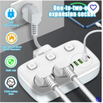 Akım Korumalı 2’li Ayrı Anahtarlı Priz, 2x Priz, 3x Usb, 1x Type-c, 2 Mt Kablo, Hızlı Şarj