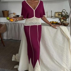 Dantel Desenli V Yaka Triko Elbise 2844