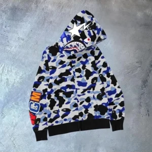 Erkek 2 İplik Bape Kapüşonu Fermuarlı Hırka - Gri