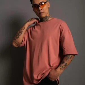 Erkek 24/1 Düz A Kalite Oversize T-shirt - Gül Kurusu