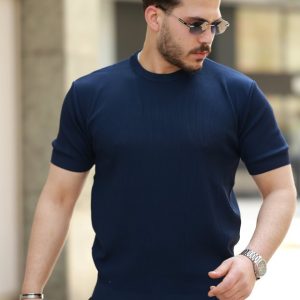 Erkek Bisiklet Yaka Jakarlı Kısa Kollu Tshirt