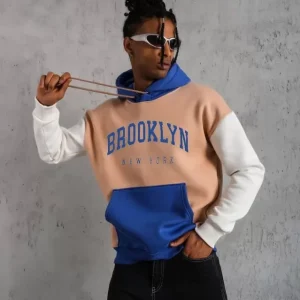 Erkek Çok Parçalı Baskılı Kapüşonlu Sweatshirt - Krem