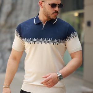 Erkek Hemşire Yaka çift Renk Kısa Kollu Tişört