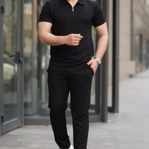 Erkek Kısa Kollu önden Fermuarlı Janjan Krep Bluz Ve Pantolon Ikili Takım