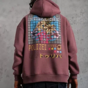 Erkek Patel Six Baskılı Kapüşonlu Sweat - Gül Kurusu