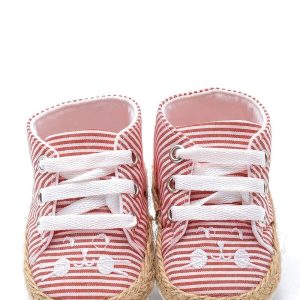 First Step Kedi Nakışlı Çizgili Patik - Kırmızı 3-7 Ay / No.17