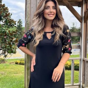 Kadın Fakir Kol Bisiklet Yaka çiçek Desen Sandy Salaş Kısa Elbise
