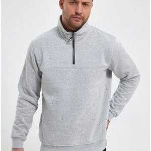 Oversize Yarım Farmuarlı Yakalı Basic SweatShirt - Gri