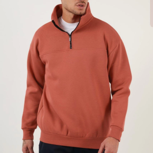 Oversize Yarım Farmuarlı Yakalı Basic SweatShirt - Gül Kurusu