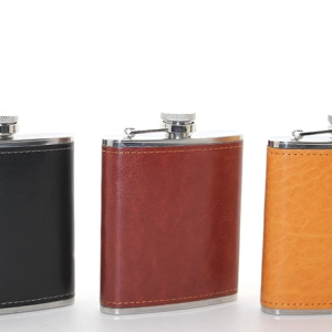 Paslanmaz Çelik Tekli 7 Oz Derili Matara  Alk2660