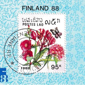 POSTES LAO 1988 Finlandiya Temalı Çiçek ve Kelebek Blok Pulu