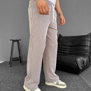 Su Yolu Çizgili Cepli Pantalon - Kahverengi