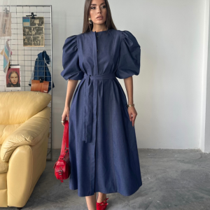 TENCEL KARPUZ KOL ELBİSE - İndigo