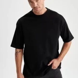 Unisex Basic Bisiklet Yaka Oversize T-Shirt - Siyah
