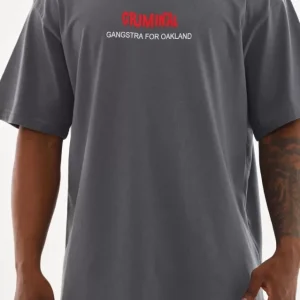 Unisex Baskılı Oversize T-Shirt - Füme