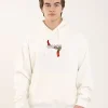 Unisex Baskılı Oversize Üç İplik Kapüşonlu Sweatshirt - Beyaz