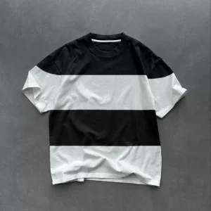 Unisex Bisiklet Yaka Parçalı T-Shirt - Siyah