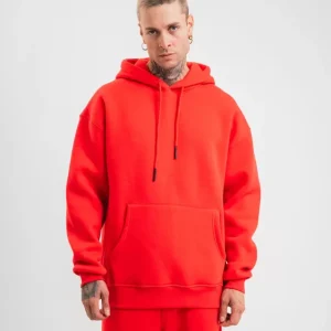 Unisex Double Oversize Kapşonlu Basic SweatShirt - Kırmızı
