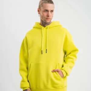 Unisex Double Oversize Kapşonlu Basic SweatShirt - Sarı