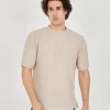 Unisex Jakar Kumaş Rahat Kol T-Shirt - Bej