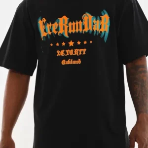 Unisex Kuşgözü Detaylı Baskılı Oversize T-Shirt - Siyah