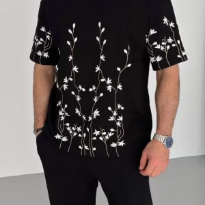 Unisex Nakış İşlemeli T-Shirt - Siyah
