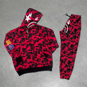 Unisex Pubg Bape X Shark Eşofman Takımı - Kırmızı