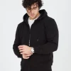 Unisex Tam Fermuarlı Kapşonlu  SweatShirt - Siyah