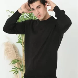 Unisex Uzun Kol Biskilet Yaka Dokuma Triko - Siyah