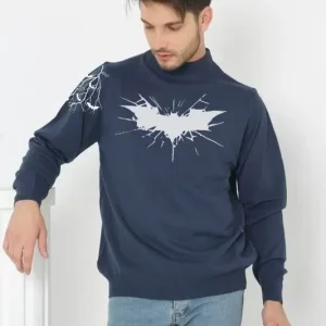 Unisex Yarım Boğazlı Baskılı Dokuma Triko -Indigo