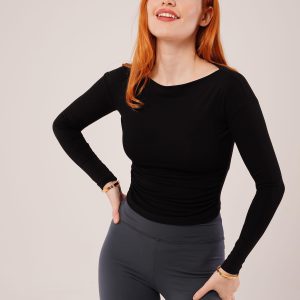 Yaka Detay Uzun Kollu Basic Siyah Bluz